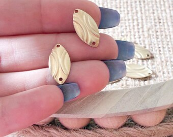 Textured Brass Oval Connector, Gold Marquise Charm, DIY Jewelry Making Supplies