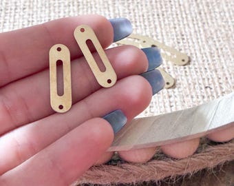Brass Oval Outline Connector Charm, Gold Two Hole Capsule Link, DIY Jewelry Making Supplies