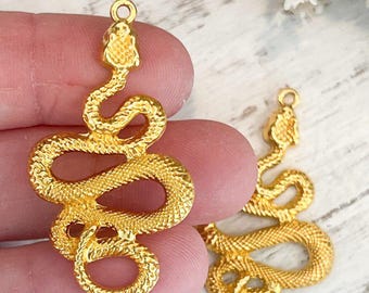 Golden Snake Pendant Charms: Zinc Alloy Reptile Earrings (4 Pieces)