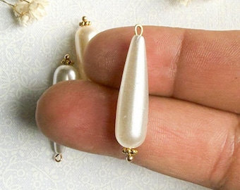 White Pearlescent Drop Pendant Charm with Loop, Long Teardrop Earring Jewelry Making Supply