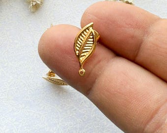 Gold Plated Leaf Earring Posts: Stainless Steel Stud Findings