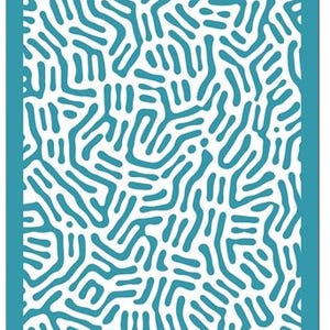 May include: Abstract pattern with a white background and teal blue lines forming a maze-like design.