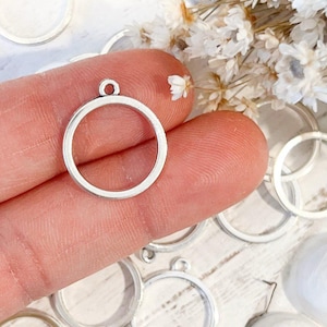 6 pieces Round Open Back Bezels with Loop, Metal Earring Bezels, Bezel Charms for Earrings, Silver Bezel Findings, Circle Open Back Bezel