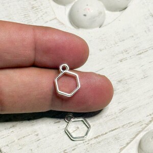 Tiny Silver Hexagon Bezels with Loop - Open Frame Resin Pendants - DIY Jewelry Supplies