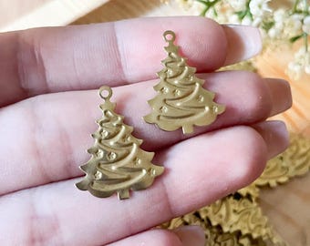 Golden Brass Christmas Tree Charms: Holiday DIY Earring Findings