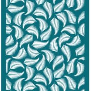 May include: A teal blue stencil with a repeating pattern of white stylized leaves. The stencil is labeled "SY026".