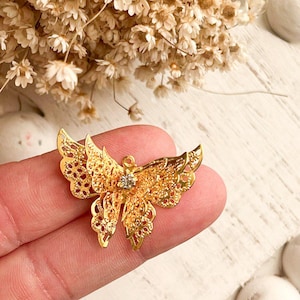 10 pieces Brass Butterfly Earring Pendants, Butterfly Charms with Rhinestone, Earring Making Charms, Cute Earring Charms, Brass Findings lot