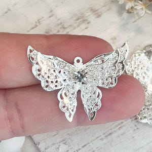10 pieces Brass Butterfly Earring Pendants, Butterfly Charms with Rhinestone, Earring Making Charms, Cute Earring Charms, Brass Findings lot