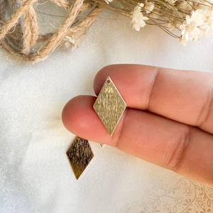 10 pieces Brass Textured Rhombus Charm for Earrings, Brass Geometric Charms for Jewelry Making, Rhombus Findings Pendants, Earring Making