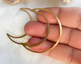 Big Brass Crescent Moon Charms, Large Open Celestial Moon Pendants, Findings