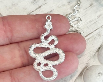 Antique Silver Snake Pendant Charms: DIY Jewelry Making, 42x25mm