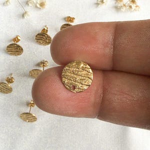 10 pieces Textured Round Stainless Steel Earring Stud Posts, Earring Post Finding, Earring Components, Hypoallergenic Golden Earring Studs