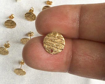 Gold Textured Disc Earring Posts, Stainless Steel Hypoallergenic DIY Jewelry Making