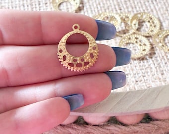 Gold Filigree Chandelier Connectors, Brass Earring Components with Loops, Findings