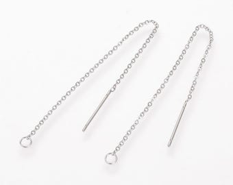 Stainless Steel Chain Ear Threader with Loop, Silver Ear Thread Findings, Hypoallergenic