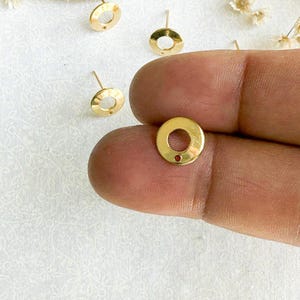 10 pieces Donut Shape Stainless Steel Earring Stud Posts, Earring Post Finding, Hypoallergenic Earring Stud Posts, Golden Steel Stud Finding