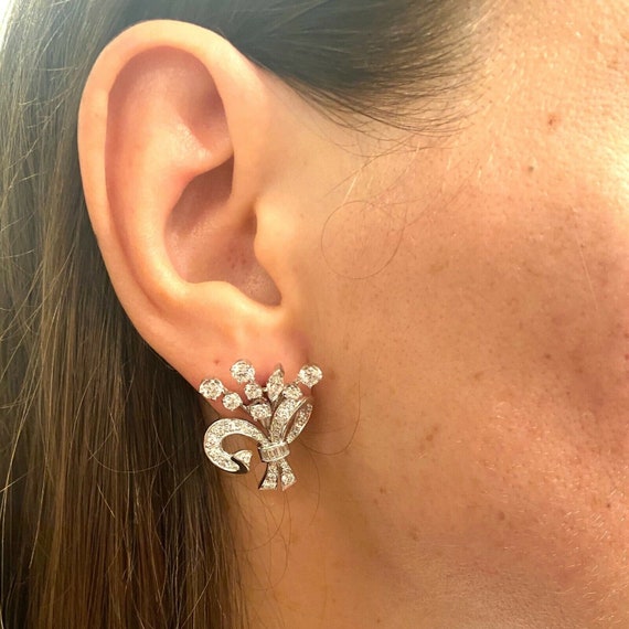 Mid-Century 1950s Platinum 4 Carat Diamond Earrin… - image 2