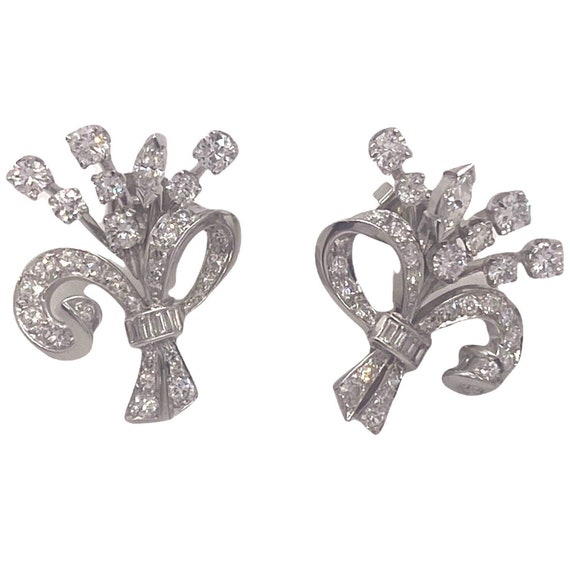 Mid-Century 1950s Platinum 4 Carat Diamond Earrin… - image 1