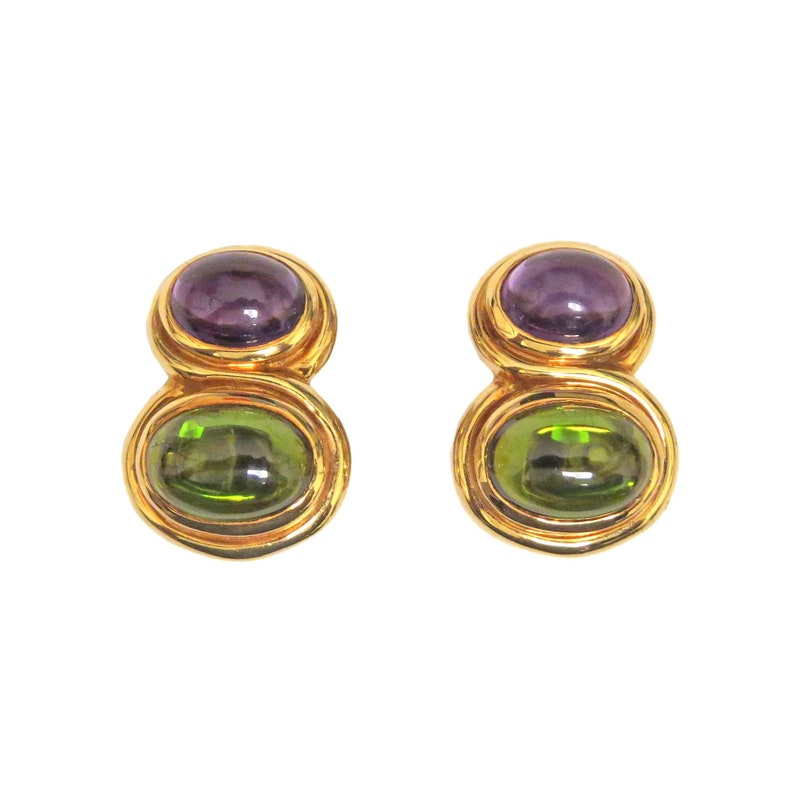 Bulgari Gold Amethyst Peridot Earrings 