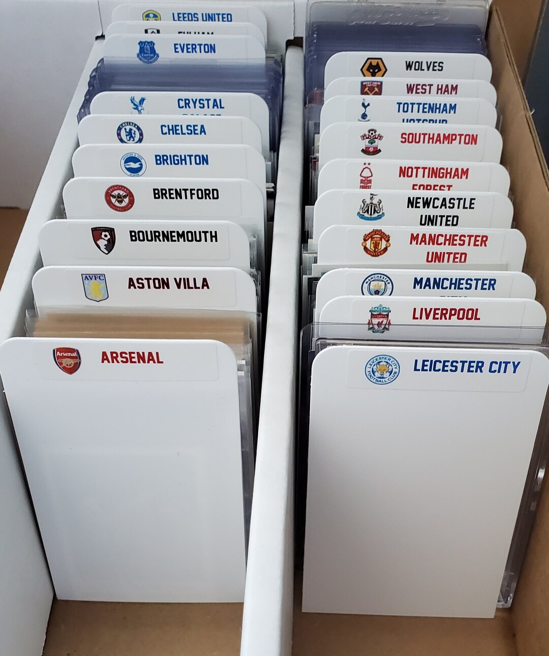 20 TALL Sports Card Dividers With 20 FREE Premier League Teams Labels