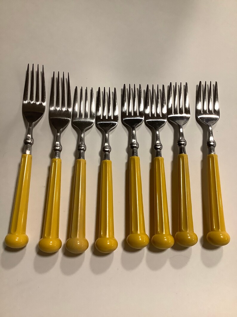 8 Oxford Hall Fashion Ware Yellow Handle Forks. Etsy