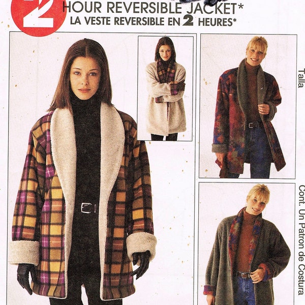 UNCUT 2 Hour Reversible Jacket Pattern! Size XS S & M  McCall's 9576 Polar Gear fleece jacket pattern wool coat pattern flannel coat pattern