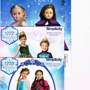 May include: Sewing patterns featuring children's costumes. The patterns include designs for dresses and capes. The top of the image has the text "McCall's Crafts". The bottom patterns are from "Simplicity". The patterns are for sizes 3-8.