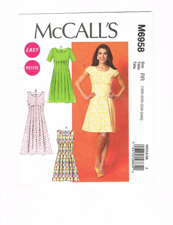 EASY Pretty and Figure Flattering Uncut Sz 18W-24W & Petite Mccall's M6958  Dress Pattern Summer Spring Loose Fitting Above the Knee - Etsy
