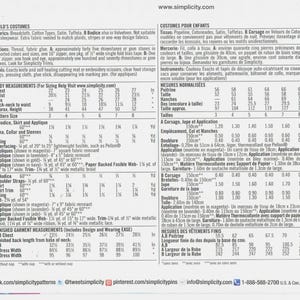 May include: A Simplicity pattern sheet, featuring children's costume designs. The sheet includes detailed measurements, fabric requirements, and illustrations for various costume styles, with text in English.