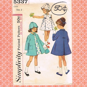 1960s girl&#39;s jacket hat and dress Sz 2 DARLING Childrens Coat Jacket Simplicity 5337 children&#39;s cape vintage kids