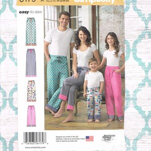 Pijamas familiares sin cortar de todos los tamaños, pantalones de pijama familiares a juego, patrón a juego, pijamas Simplicity S9218