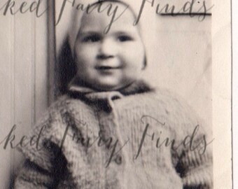 Antique Child Wearing Sweater, Gloves and Hat for Instant Download Digital Photo, Child Holding Spoon Bundled for Winter