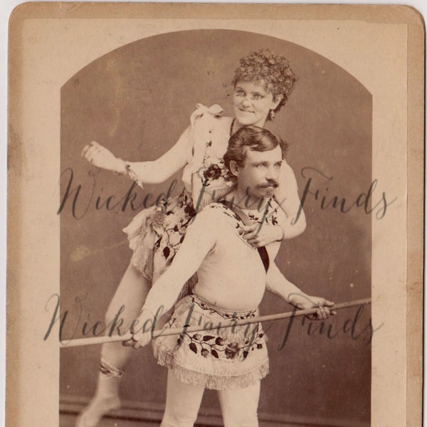 Antique Circus Performers Cabinet Card, Instant Download Digital Photo, Tight Rope Walkers in Circus Outfits, Lady and Man Performers