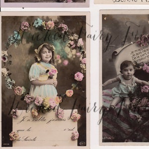 Französische Vintage-Postkarten, Sofort-Download digitaler Fotos, farbige Blumenpostkarten 4er-Set