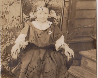 Antique Victorian Girl with Bow in Old Rocker Chair Photo for Instant Download Digital Photo, Girl in Victorian Dress and Victorian Boots