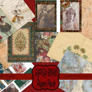 Gypsy Boho Paper Pack Junk Journal Descarga instantánea de efímera digital, fotos gitanas vintage