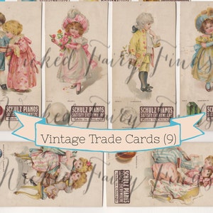 Vintage Business Trade Cards April-Dezember Monate mit Juwel, revolutionärer Modewerbung für Schulz-Klaviere
