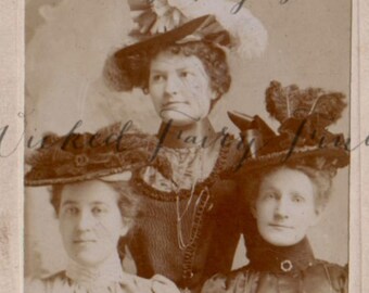 Victorian Woman in Hat Instant Download for Digital Photo, 3 Women in Victorian Hats Cabinet Card