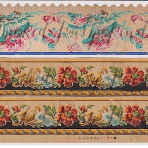 Antique French Wallpaper Frieze for Instant Download Digital Printable, Old Flower Wallpaper