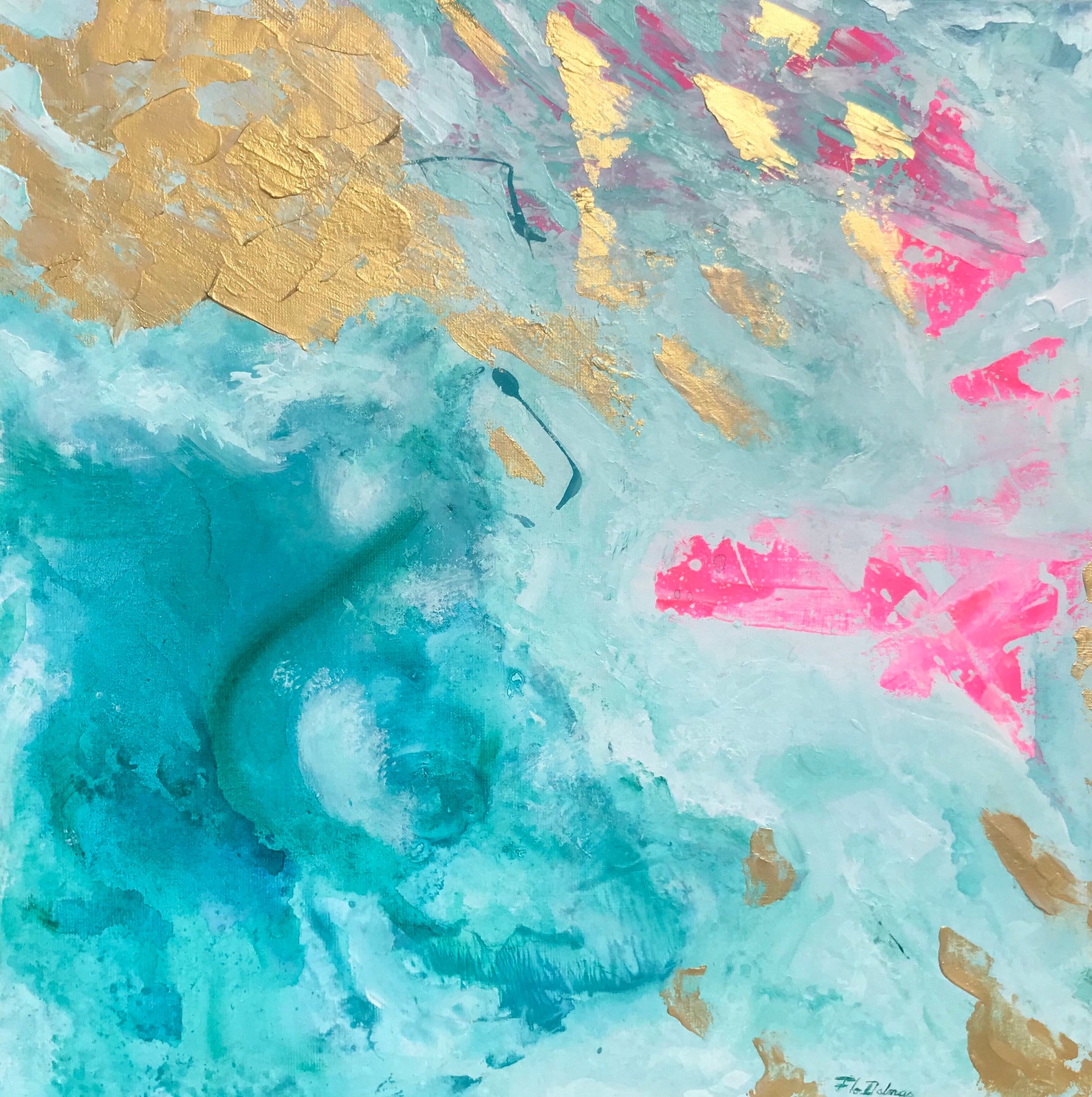 Abstract turquoise pink gold Etsy