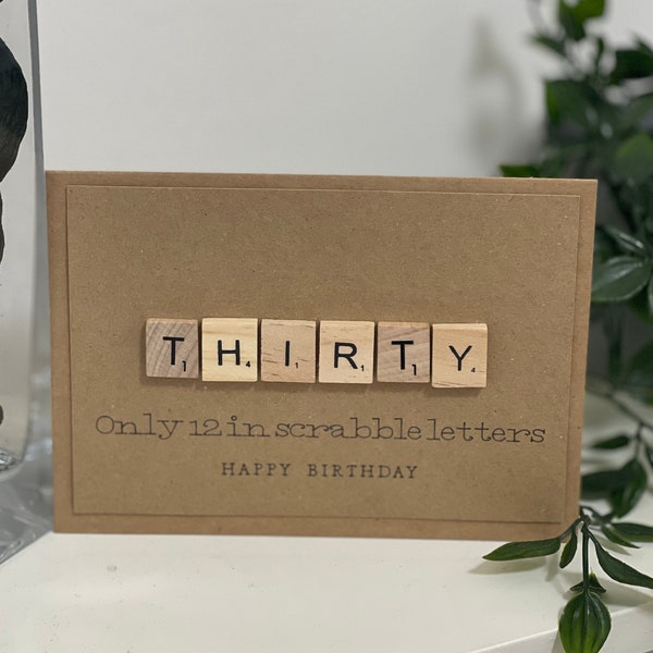 wooden scrabble age birthday greeting card thirty forty fifty sixty any age scrabble tile happy birthday personalised