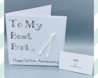 second anniversary 2 years two year love married couple Cotton bud second wedding anniversary card