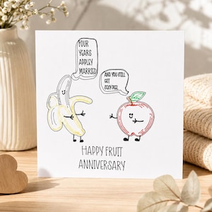fruit anniversary forth anniversary wedding anniversary four years married banana apple funny greeting card happily married 4