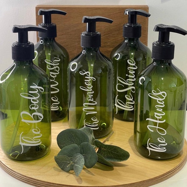 reusable refillable hand pump hand wash green brown soap dispenser bottle