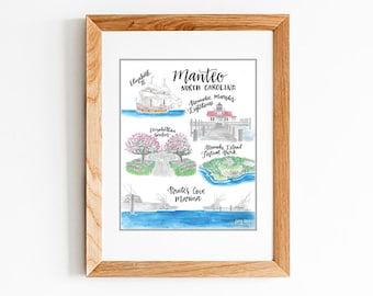 Manteo NC Watercolor Print - North Carolina Artwork - Unframed