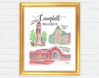 Campbell University Watercolor Print — 3 Options — Unframed