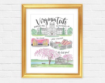 Virginia Tech Watercolor Print — Unframed