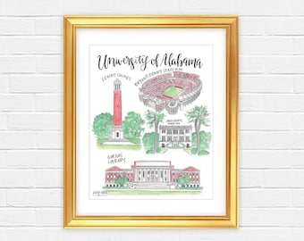 University of Alabama Watercolor Print — Unframed