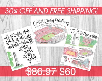 NC State University Bundle — 3 Watercolor Prints — Unframed