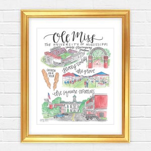 Ole Miss — University of Mississippi Watercolor Print — Unframed
